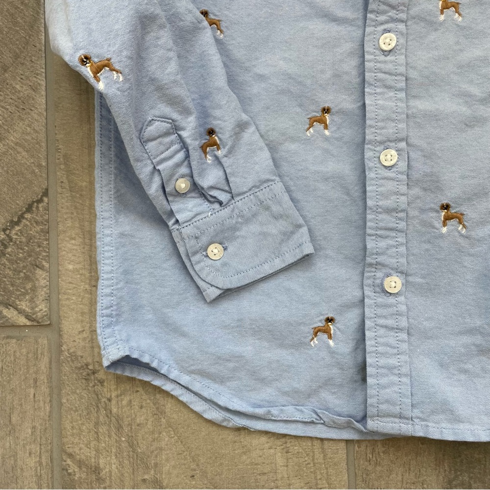 Janie and Jack Embroidered Boxer Dog Long Sleeve Oxford Button Up Size 5 - Picture 4 of 9